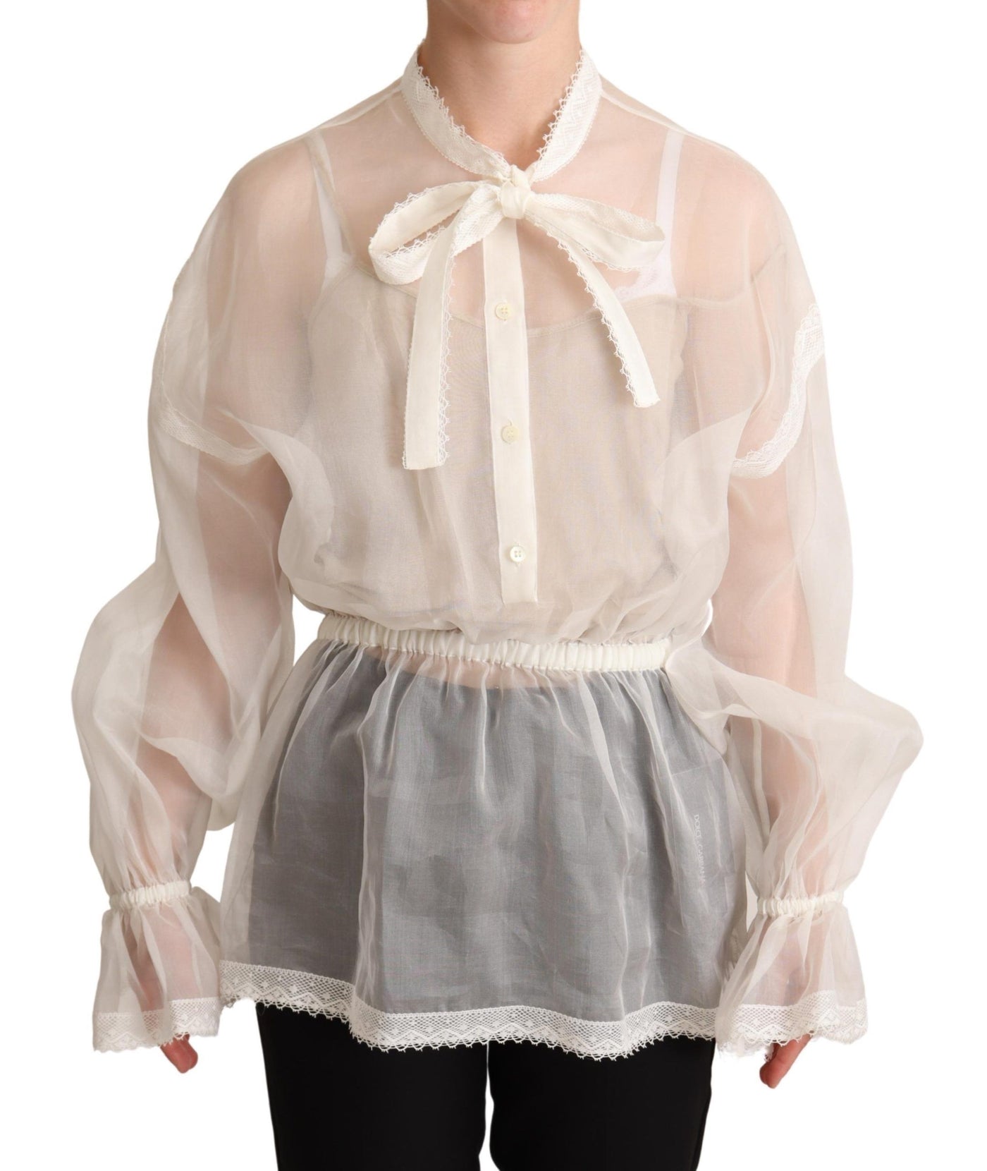 Dolce &amp; Gabbana Witte Ascot Kraag Blouse Top met Lange Mouwen