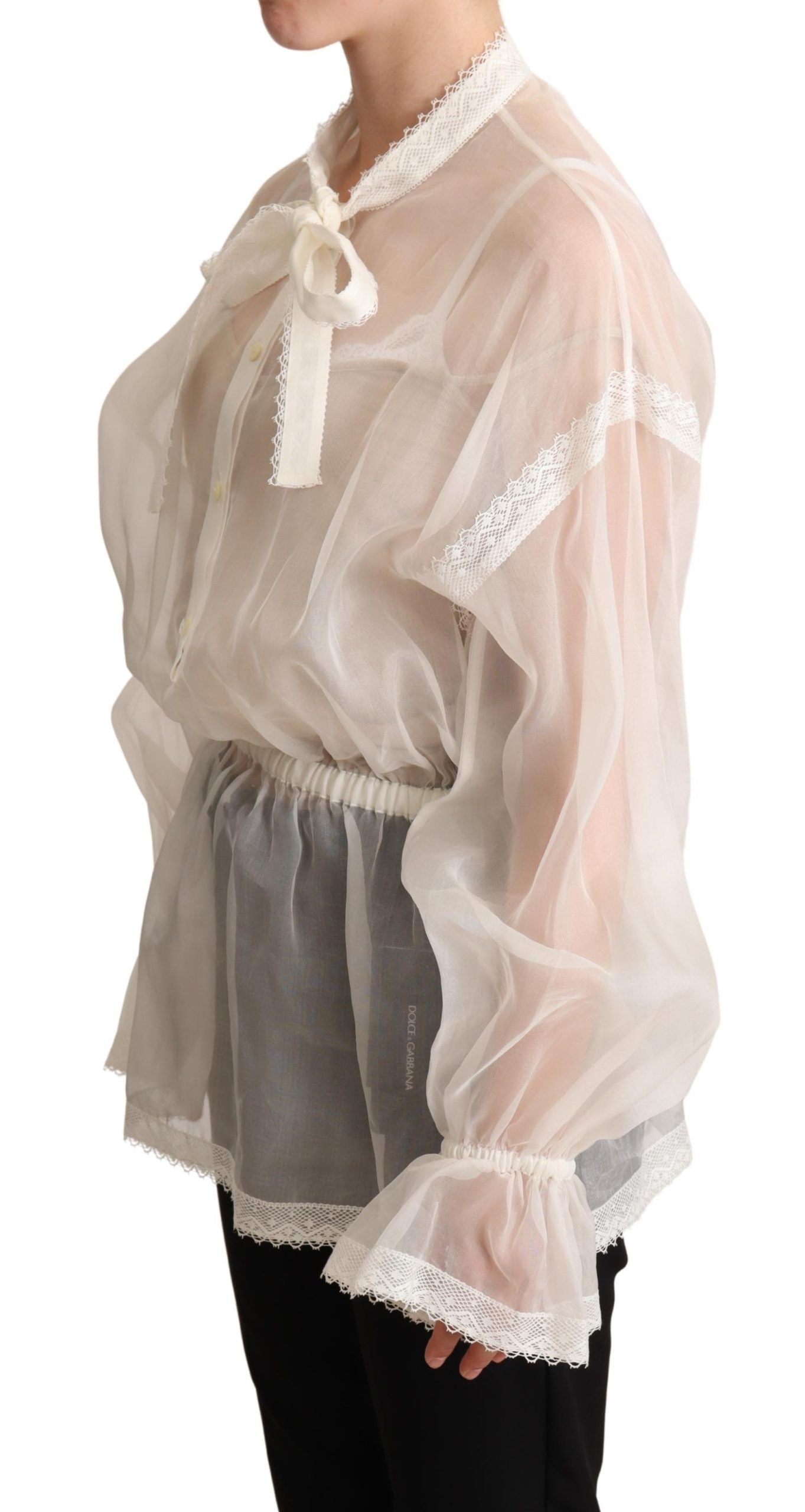 Dolce &amp; Gabbana Witte Ascot Kraag Blouse Top met Lange Mouwen