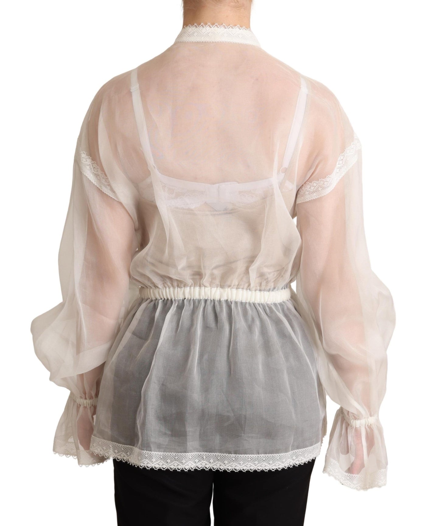 Dolce &amp; Gabbana Witte Ascot Kraag Blouse Top met Lange Mouwen