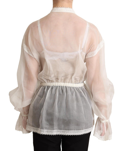 Dolce &amp; Gabbana Witte Ascot Kraag Blouse Top met Lange Mouwen