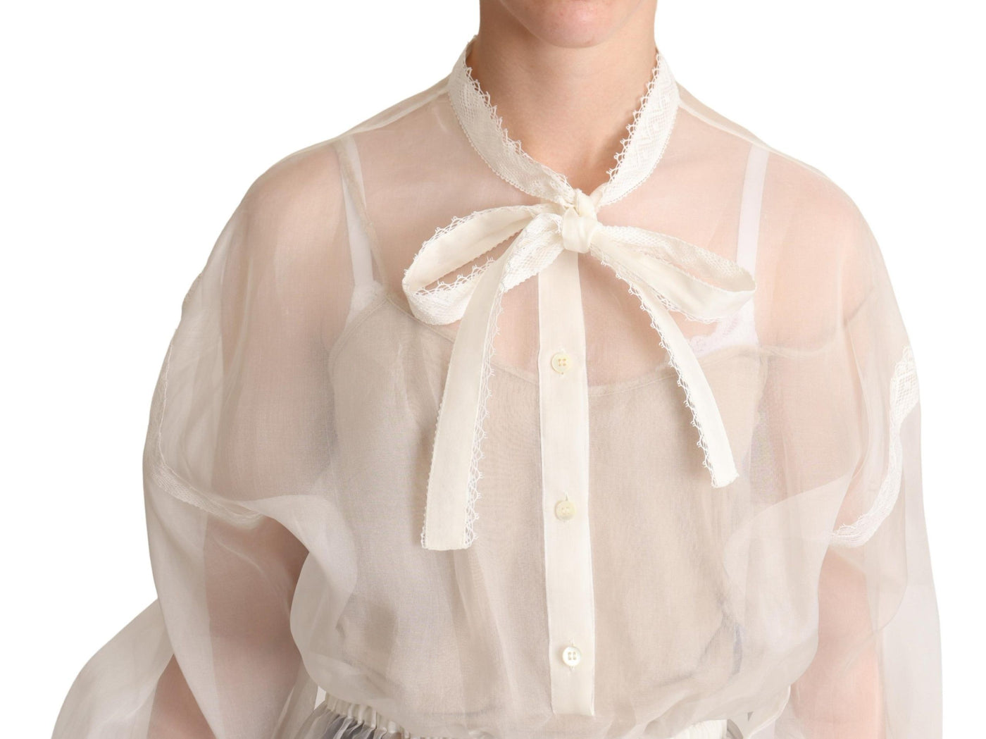 Dolce &amp; Gabbana Witte Ascot Kraag Blouse Top met Lange Mouwen