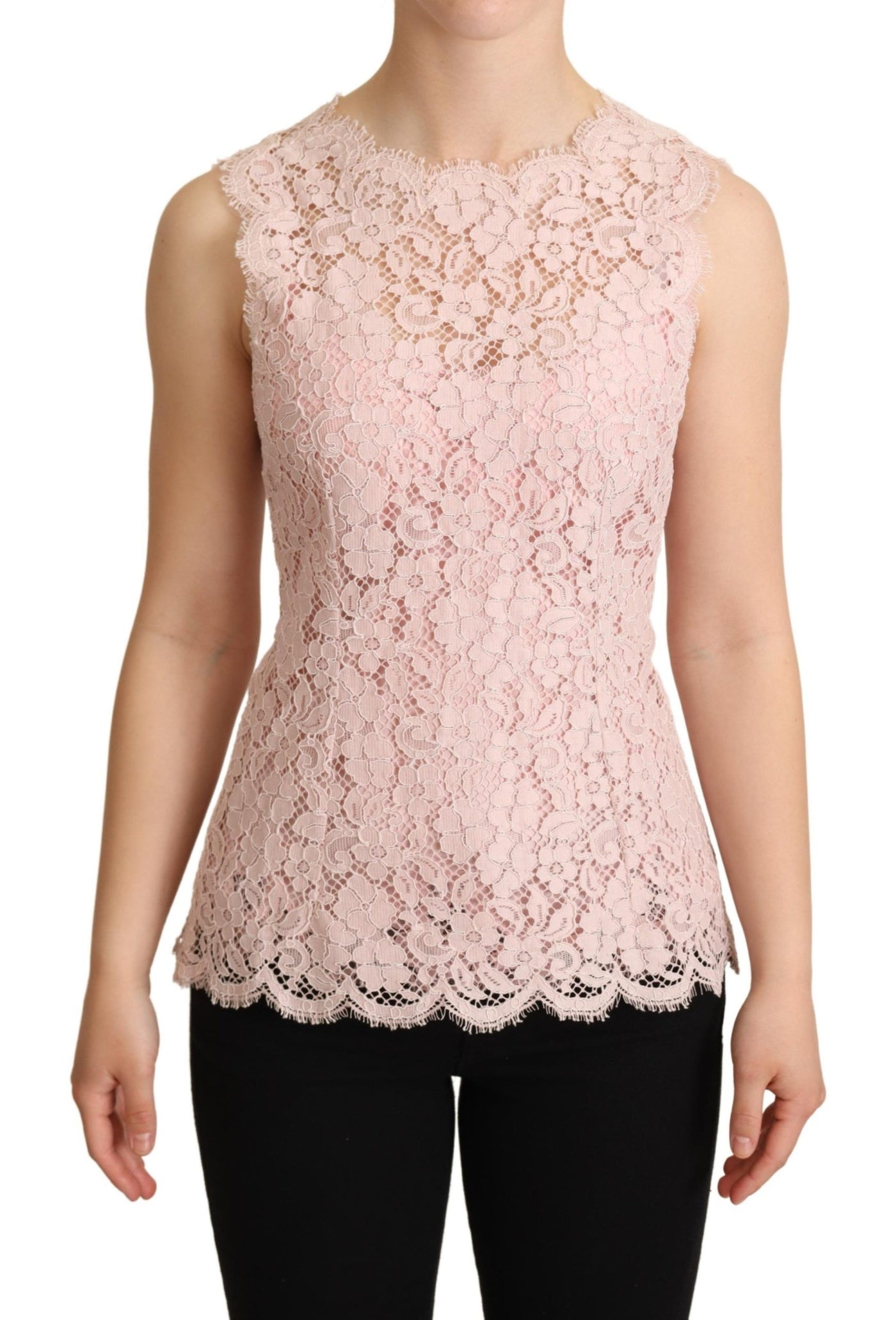 Dolce &amp; Gabbana roze bloemenkanten mouwloze tanktop