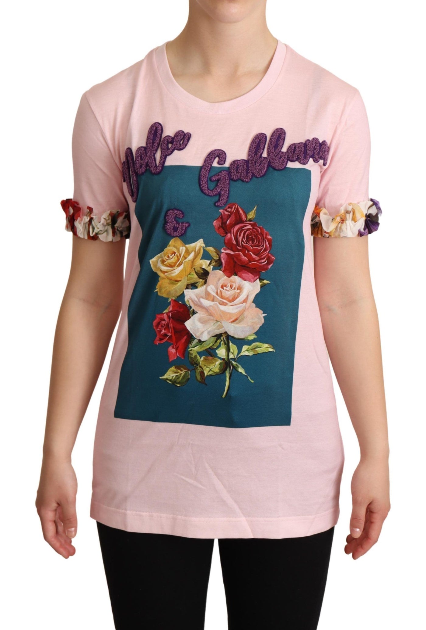 Dolce &amp; Gabbana roze katoenen bloemenrozen ronde hals T-shirt