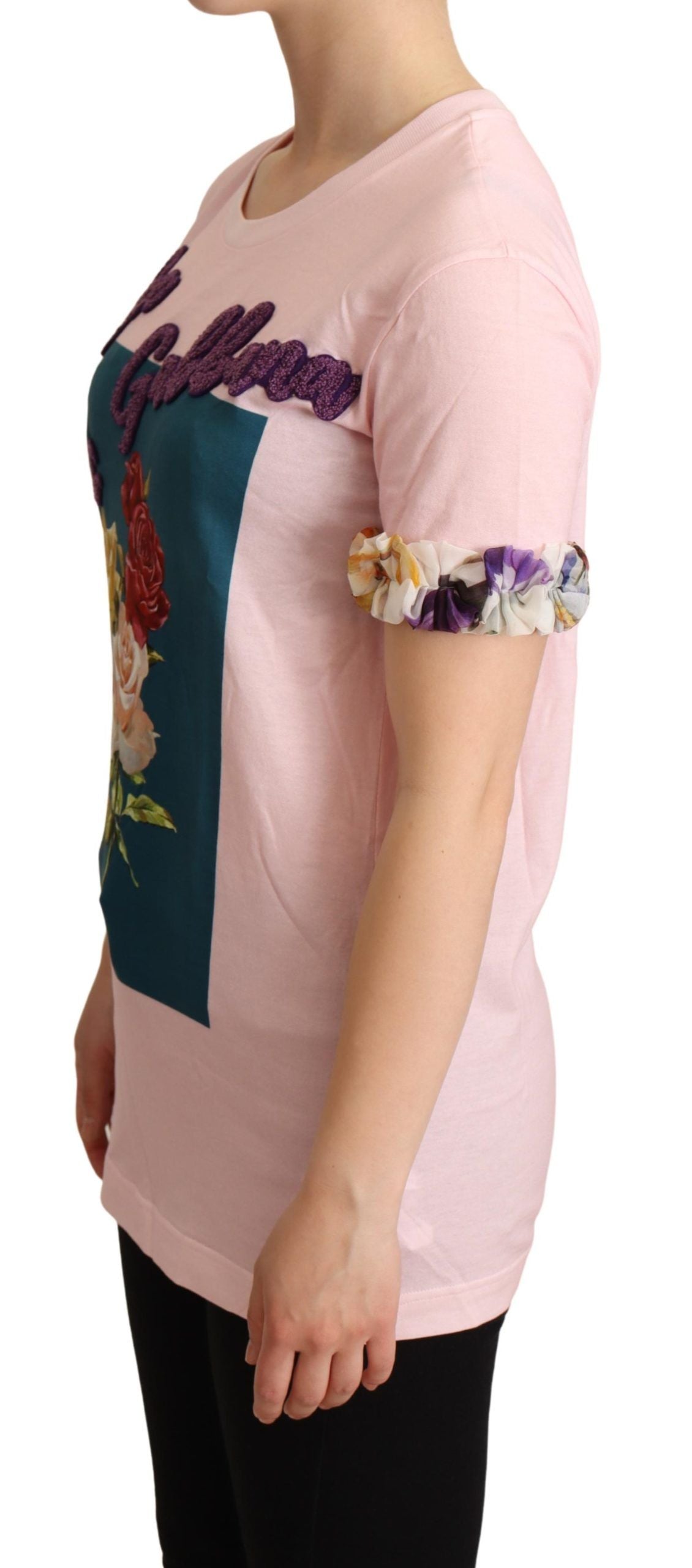 Dolce &amp; Gabbana roze katoenen bloemenrozen ronde hals T-shirt