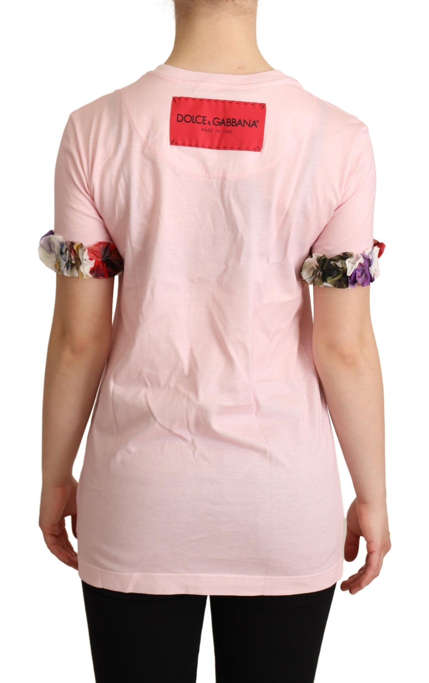 Dolce &amp; Gabbana roze katoenen bloemenrozen ronde hals T-shirt