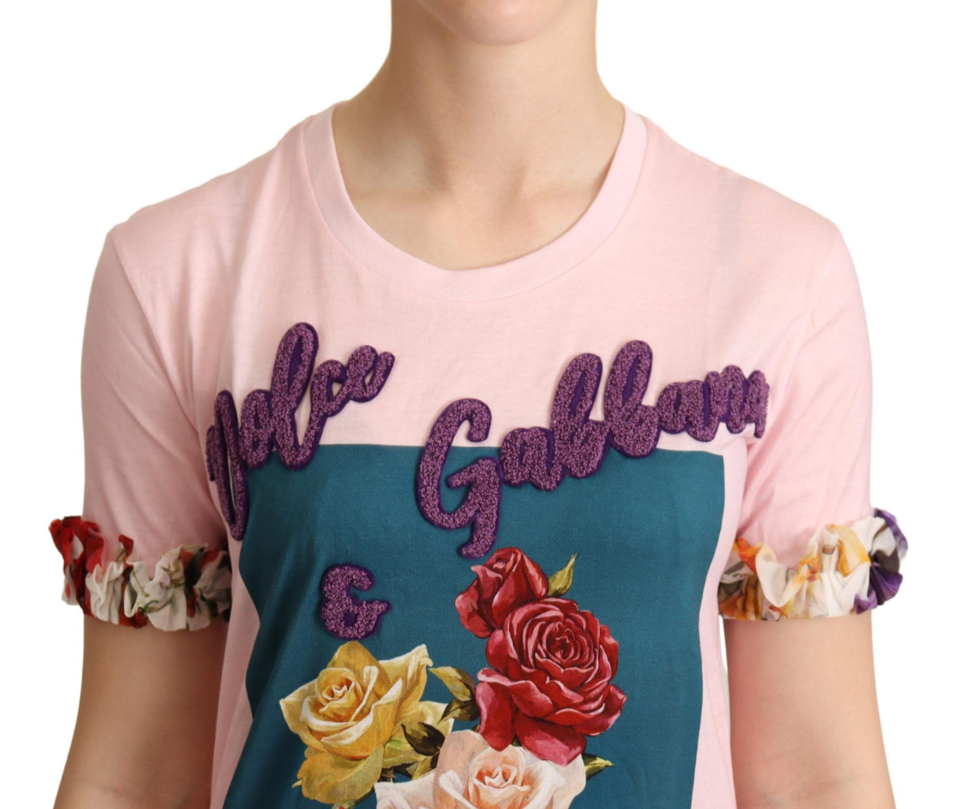Dolce &amp; Gabbana roze katoenen bloemenrozen ronde hals T-shirt