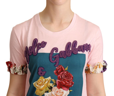 Dolce &amp; Gabbana roze katoenen bloemenrozen ronde hals T-shirt