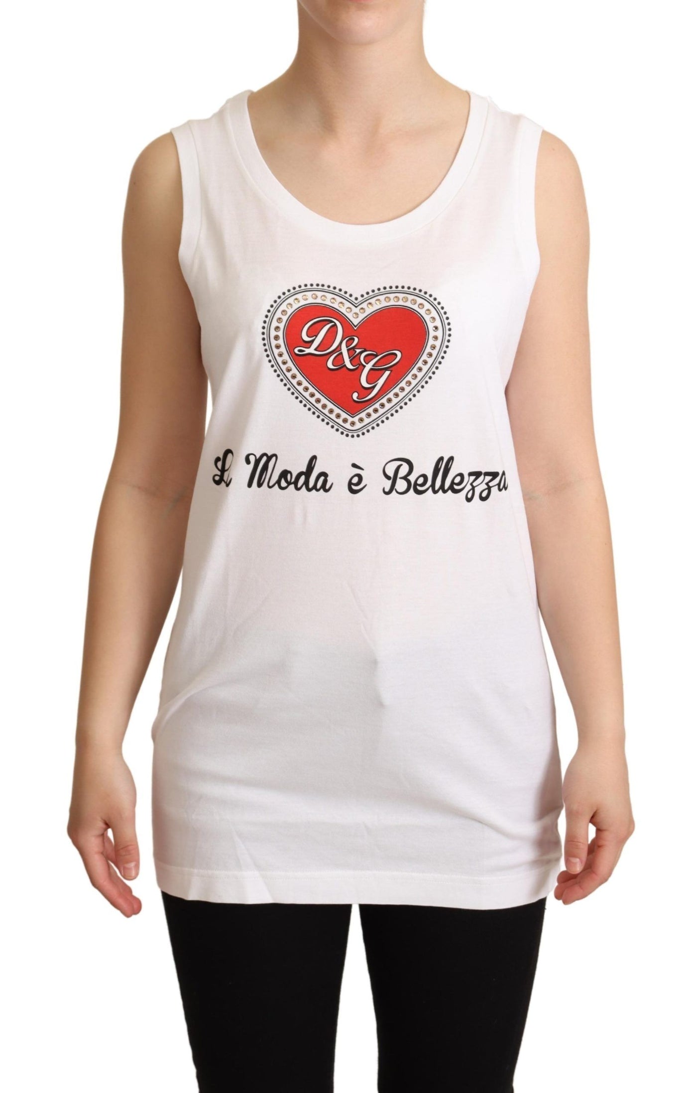 Dolce &amp; Gabbana Wit La Moda Crystal Tanktop T-shirt
