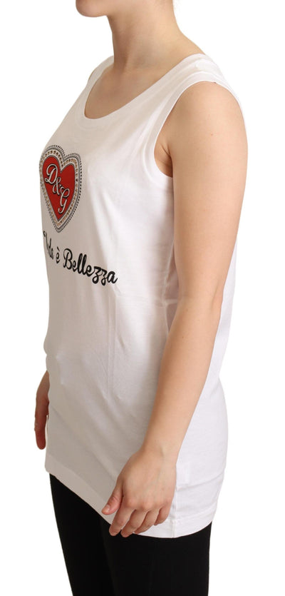 Dolce &amp; Gabbana Wit La Moda Crystal Tanktop T-shirt