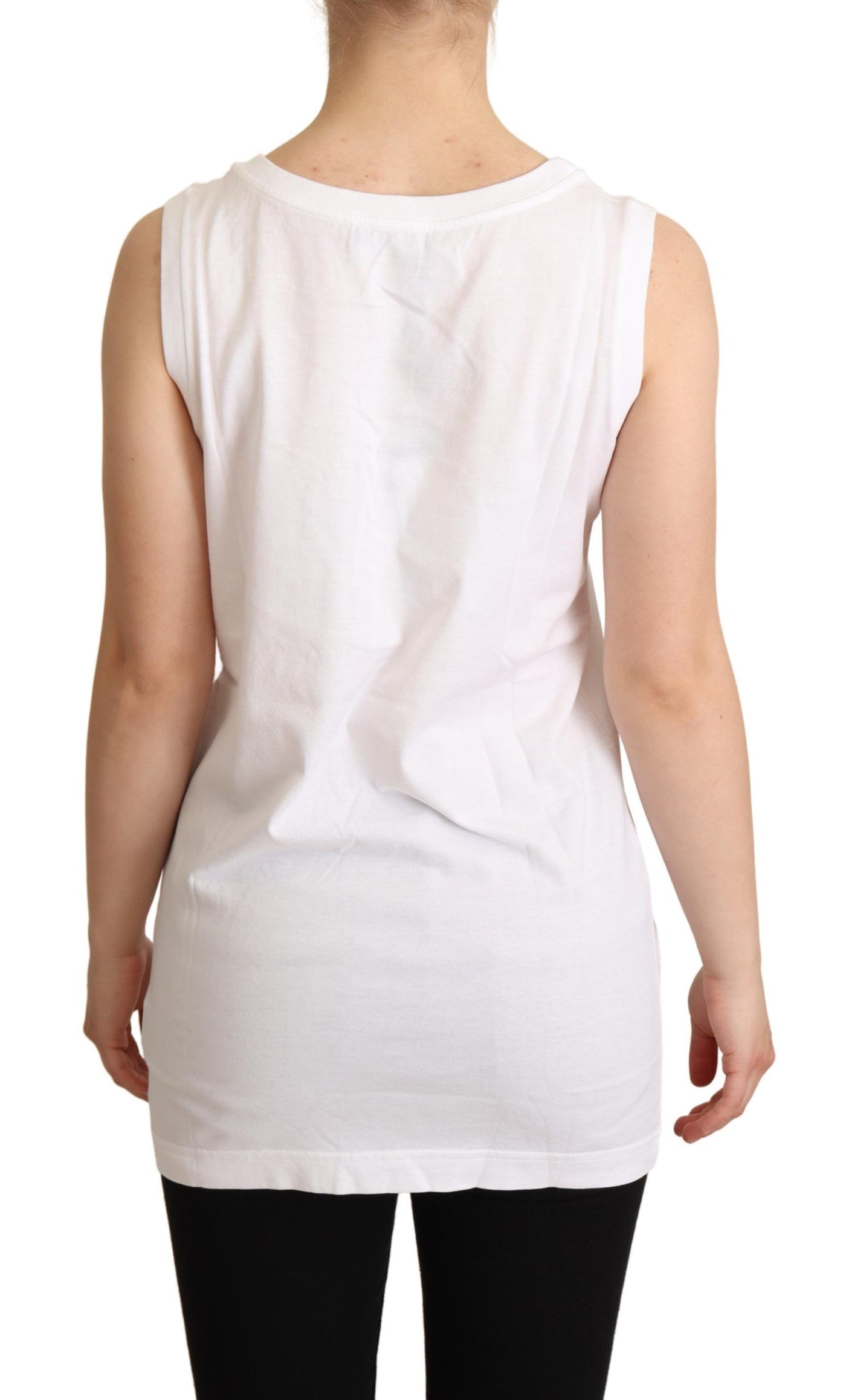 Dolce &amp; Gabbana Wit La Moda Crystal Tanktop T-shirt
