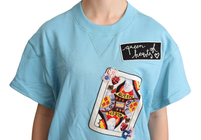 Dolce &amp; Gabbana Blue Queen Of Hearts Card Sweater T-shirt