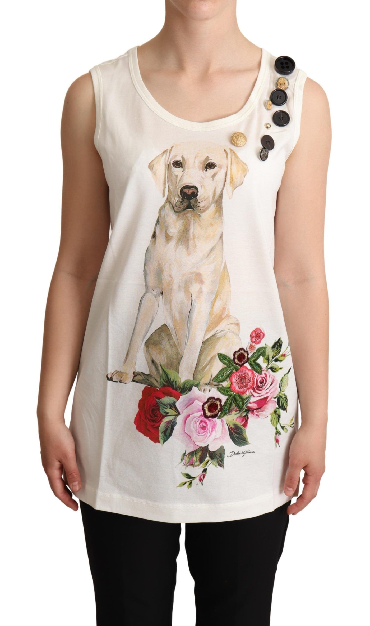 Dolce &amp; Gabbana Wit T-shirt met bloemenprint en hondenprint