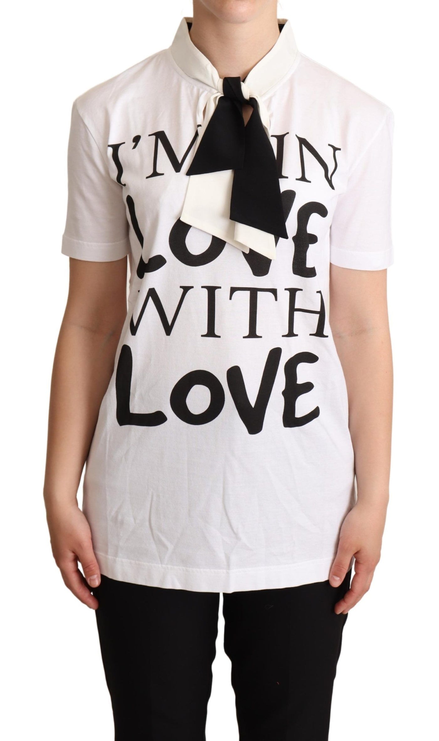 Dolce &amp; Gabbana wit T-shirt met Ascot-kraag van katoen en zijdemix