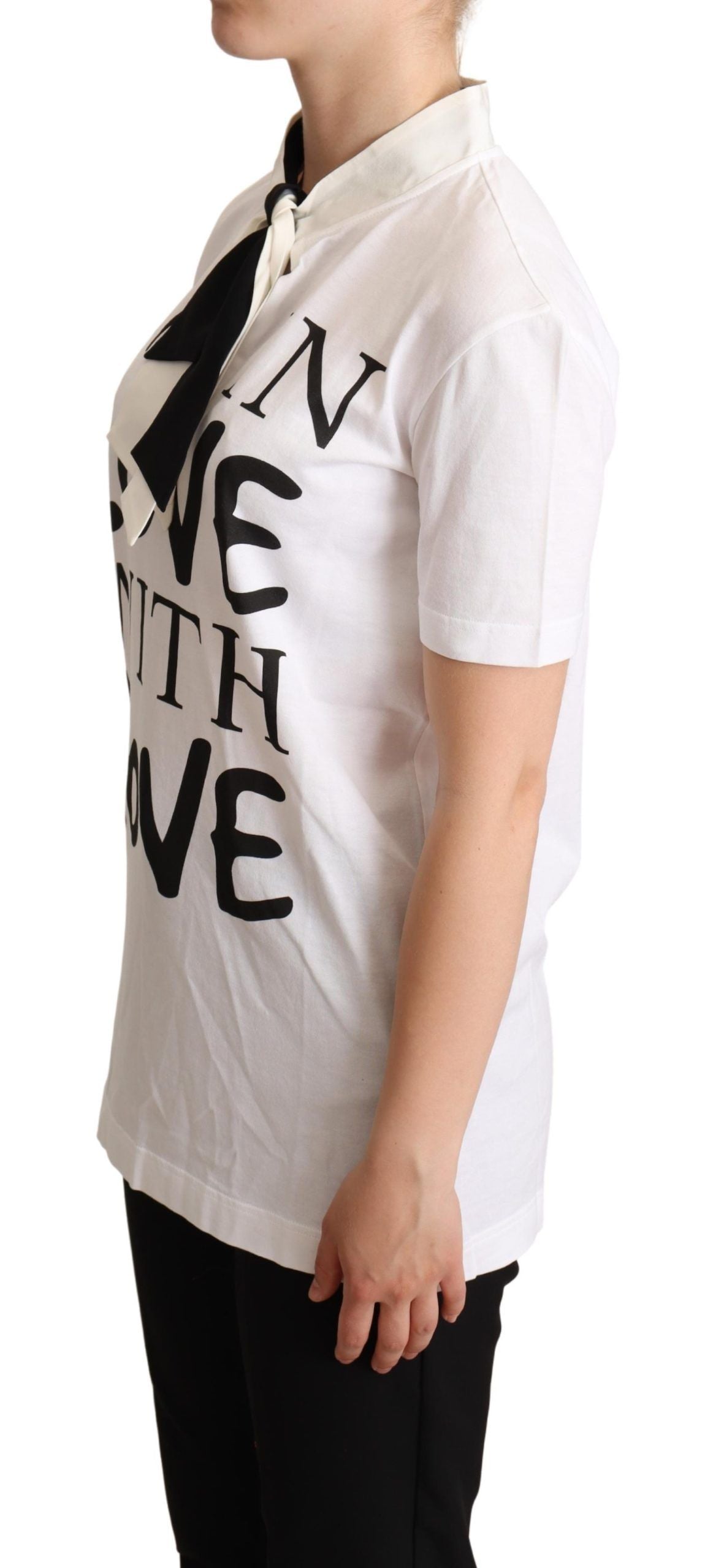 Dolce &amp; Gabbana wit T-shirt met Ascot-kraag van katoen en zijdemix
