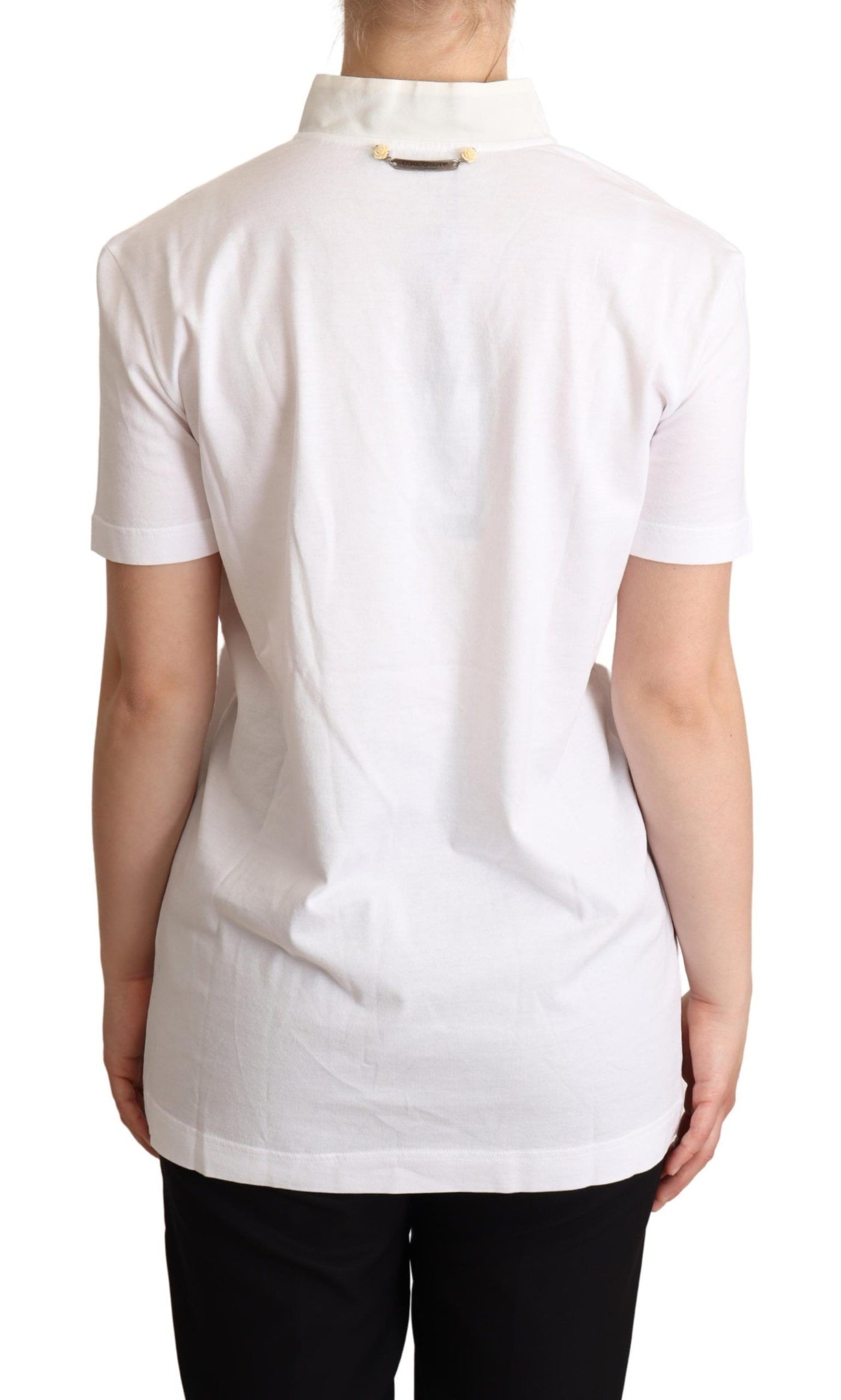 Dolce &amp; Gabbana wit T-shirt met Ascot-kraag van katoen en zijdemix