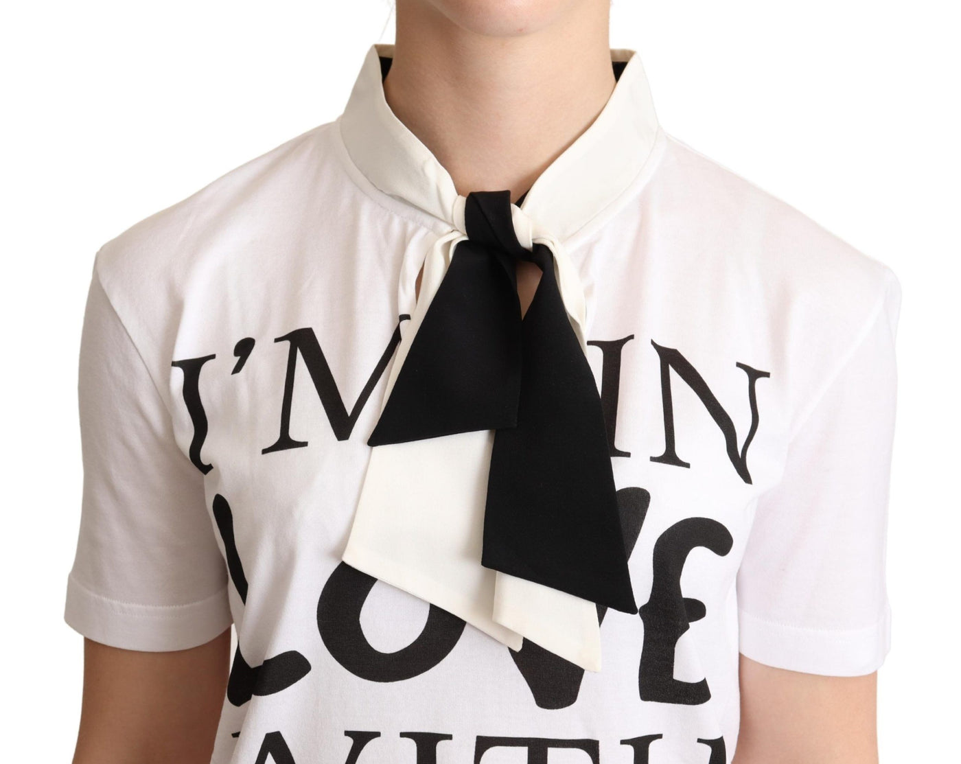 Dolce &amp; Gabbana wit T-shirt met Ascot-kraag van katoen en zijdemix