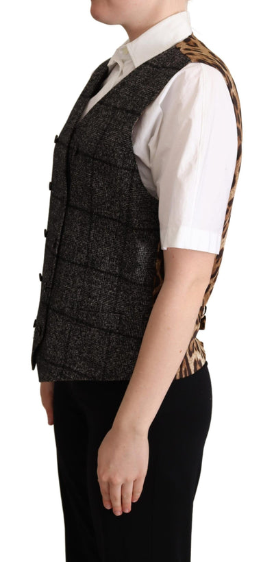 Gilet en laine grise à imprimé léopard Dolce &amp; Gabbana