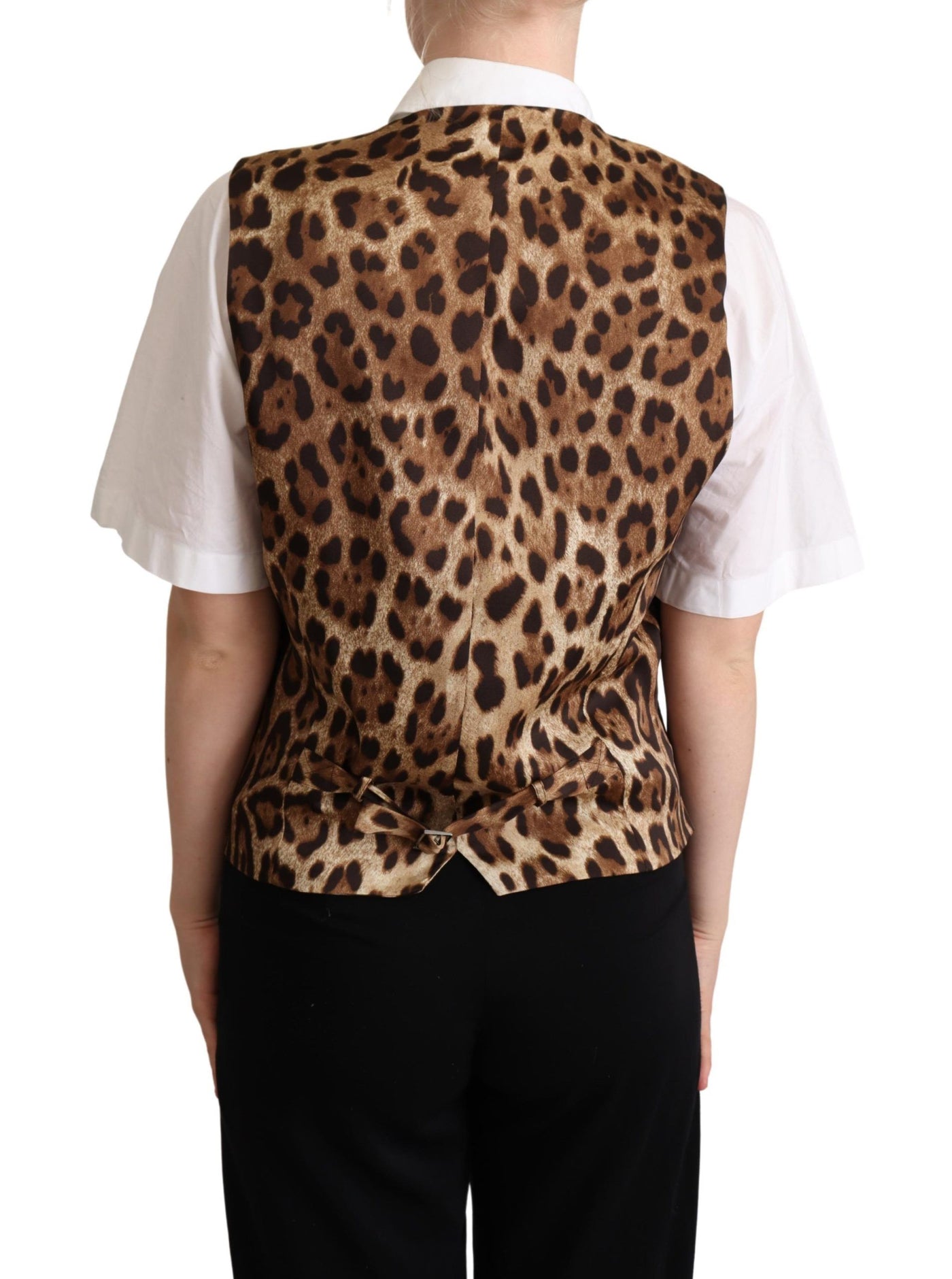 Gilet en laine grise à imprimé léopard Dolce &amp; Gabbana
