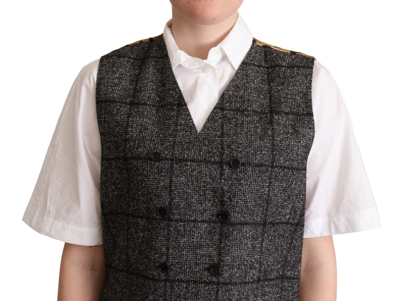 Gilet en laine grise à imprimé léopard Dolce &amp; Gabbana