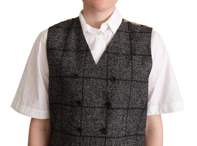 Gilet en laine grise à imprimé léopard Dolce &amp; Gabbana