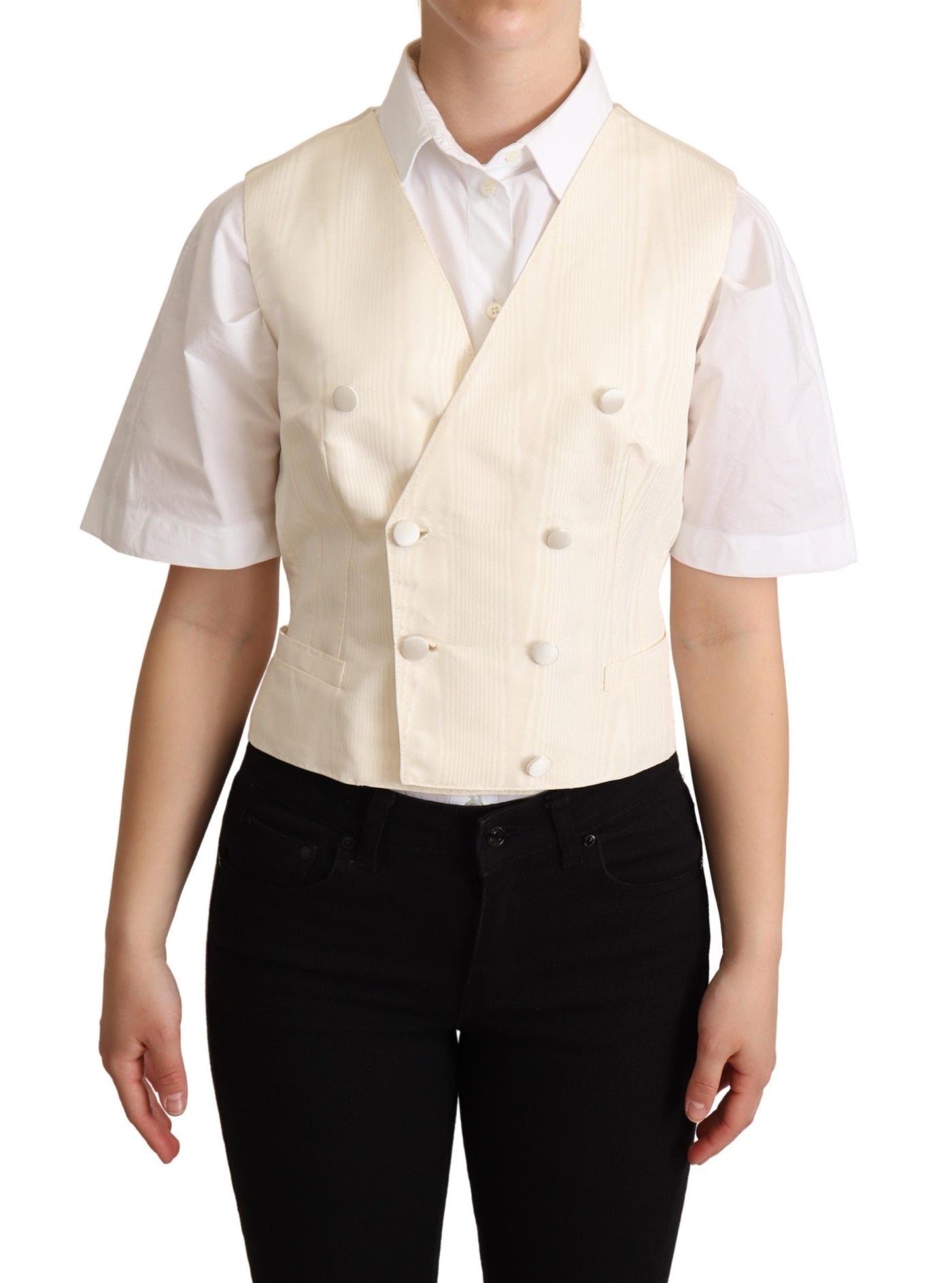Gilet sans manches en soie beige Dolce &amp; Gabbana