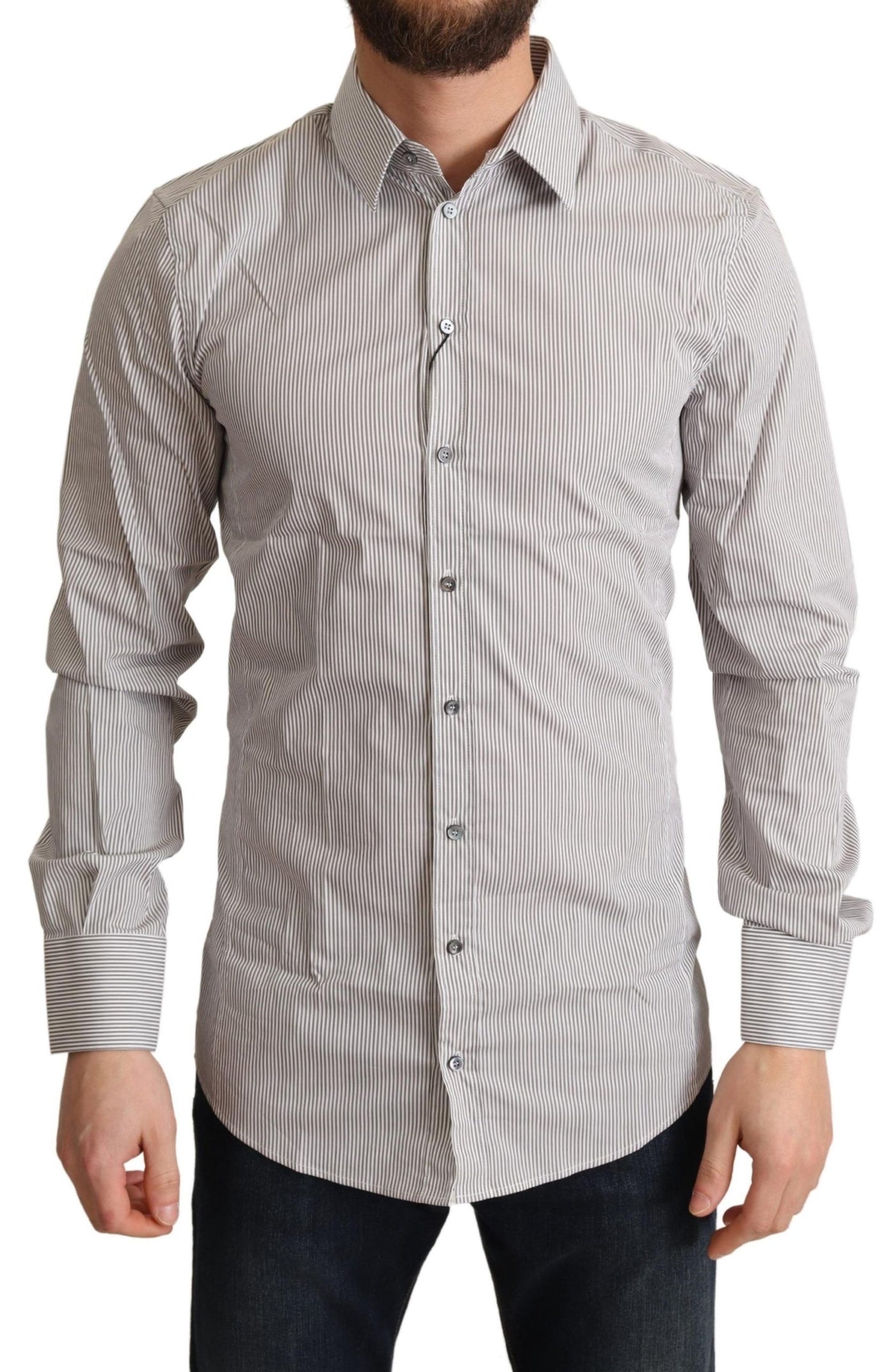 Dolce &amp; Gabbana Grijs Katoen Slim Fit Heren SICILY Overhemd