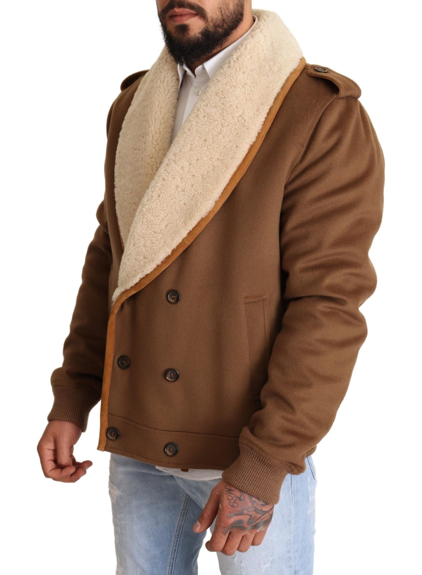 Dolce &amp; Gabbana Manteau croisé en peau lainée marron