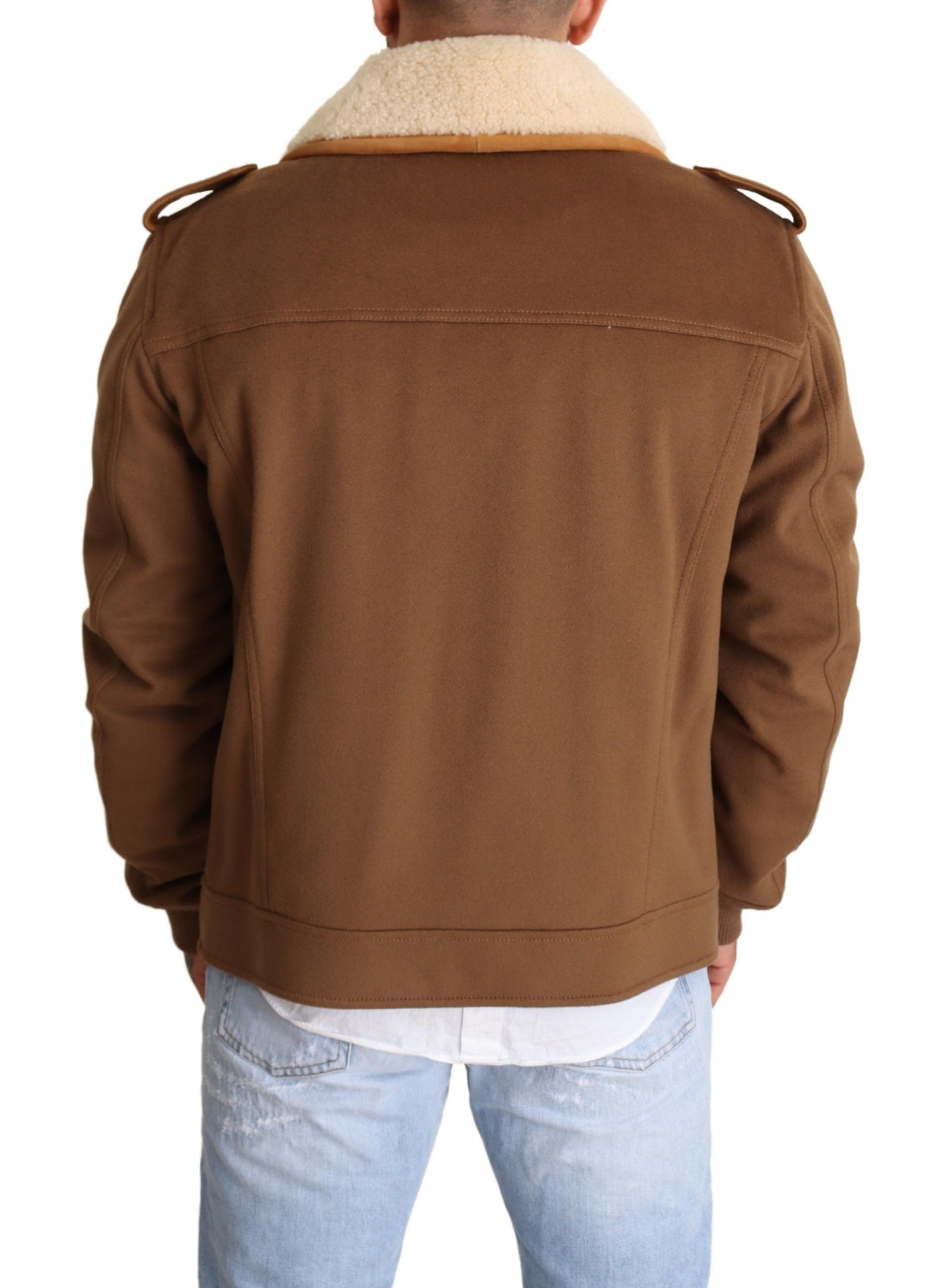 Dolce &amp; Gabbana Manteau croisé en peau lainée marron
