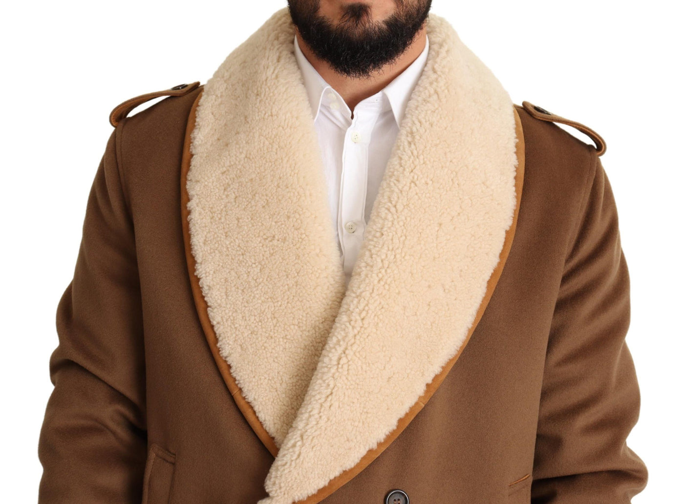 Dolce &amp; Gabbana Manteau croisé en peau lainée marron