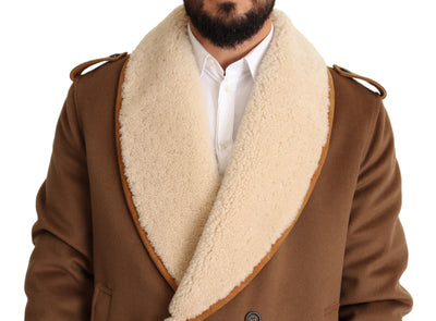 Dolce &amp; Gabbana Manteau croisé en peau lainée marron