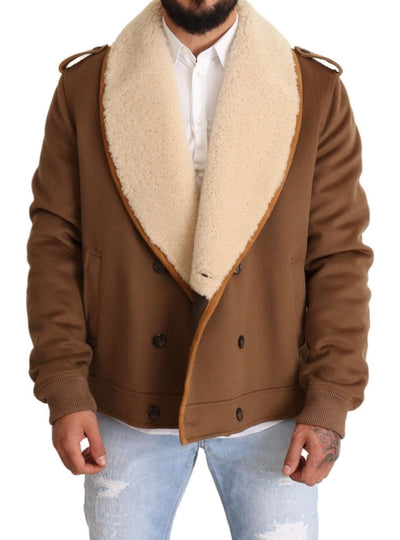 Dolce &amp; Gabbana Manteau croisé en peau lainée marron