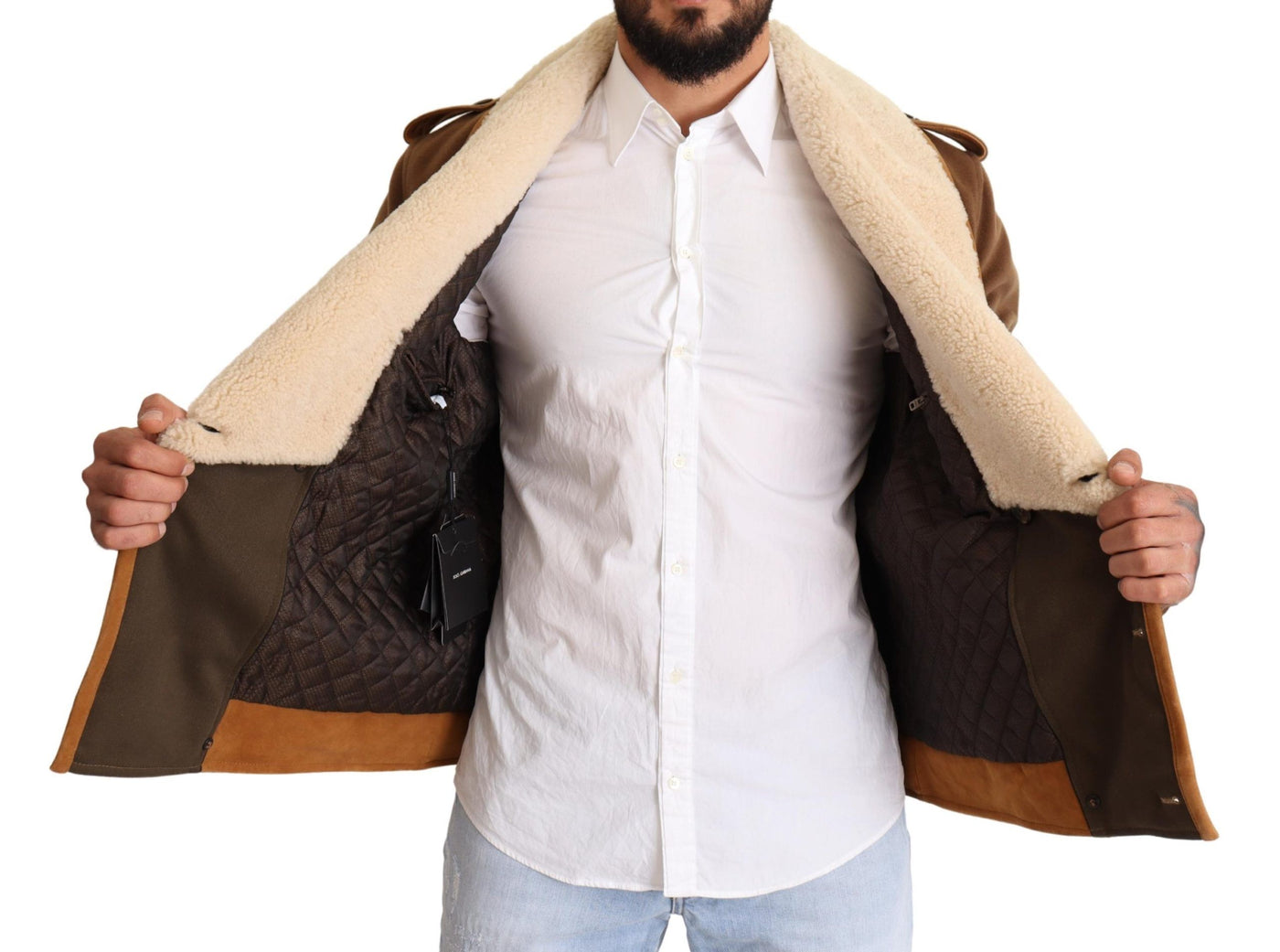 Dolce &amp; Gabbana Manteau croisé en peau lainée marron