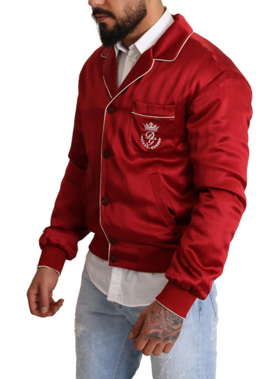 Dolce &amp; Gabbana rode zijden DG-logo bomberjack met knopen