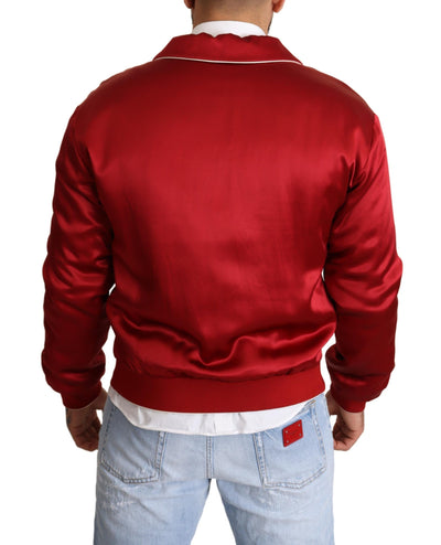 Dolce &amp; Gabbana rode zijden DG-logo bomberjack met knopen