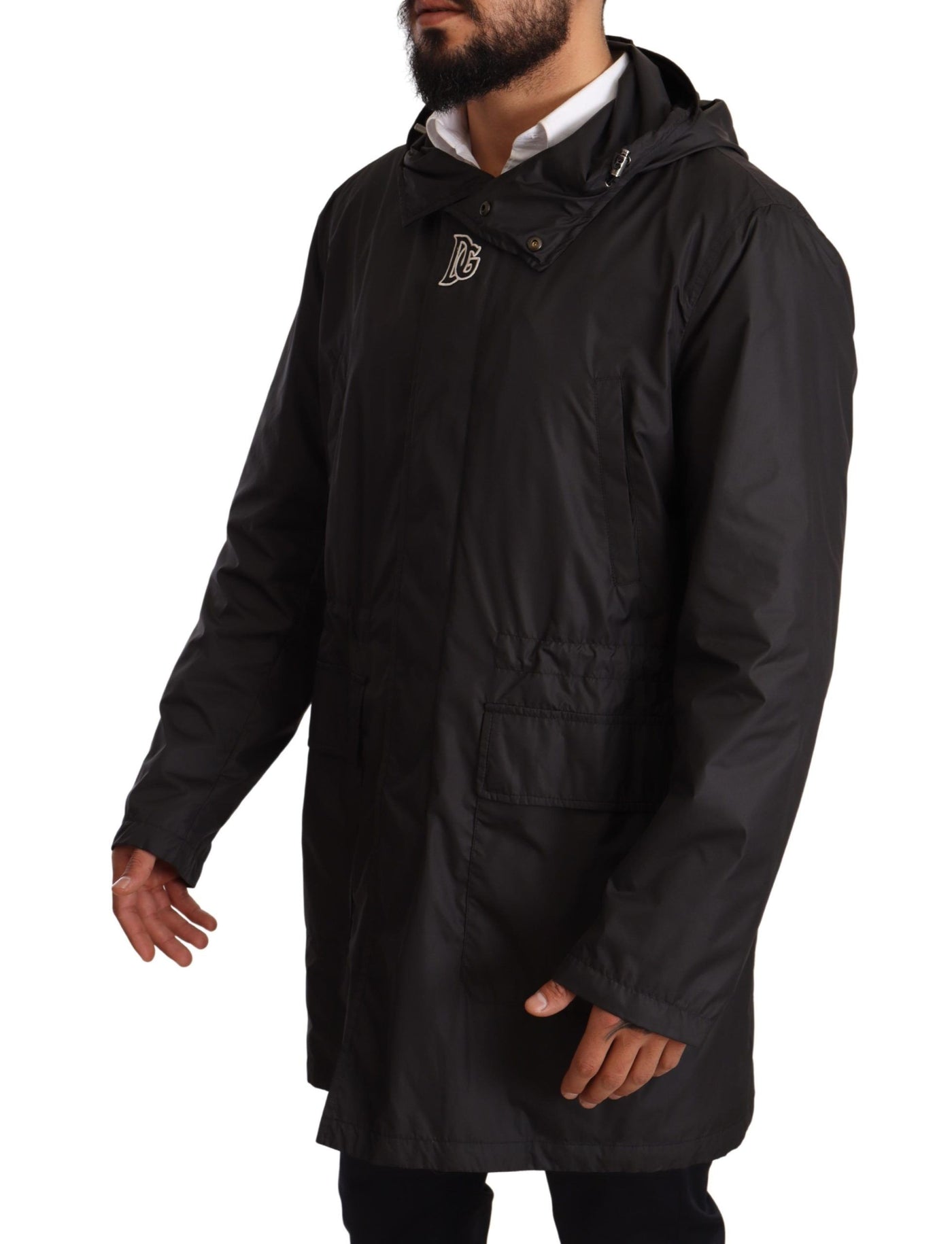 Dolce &amp; Gabbana zwarte trenchcoat met capuchon voor heren