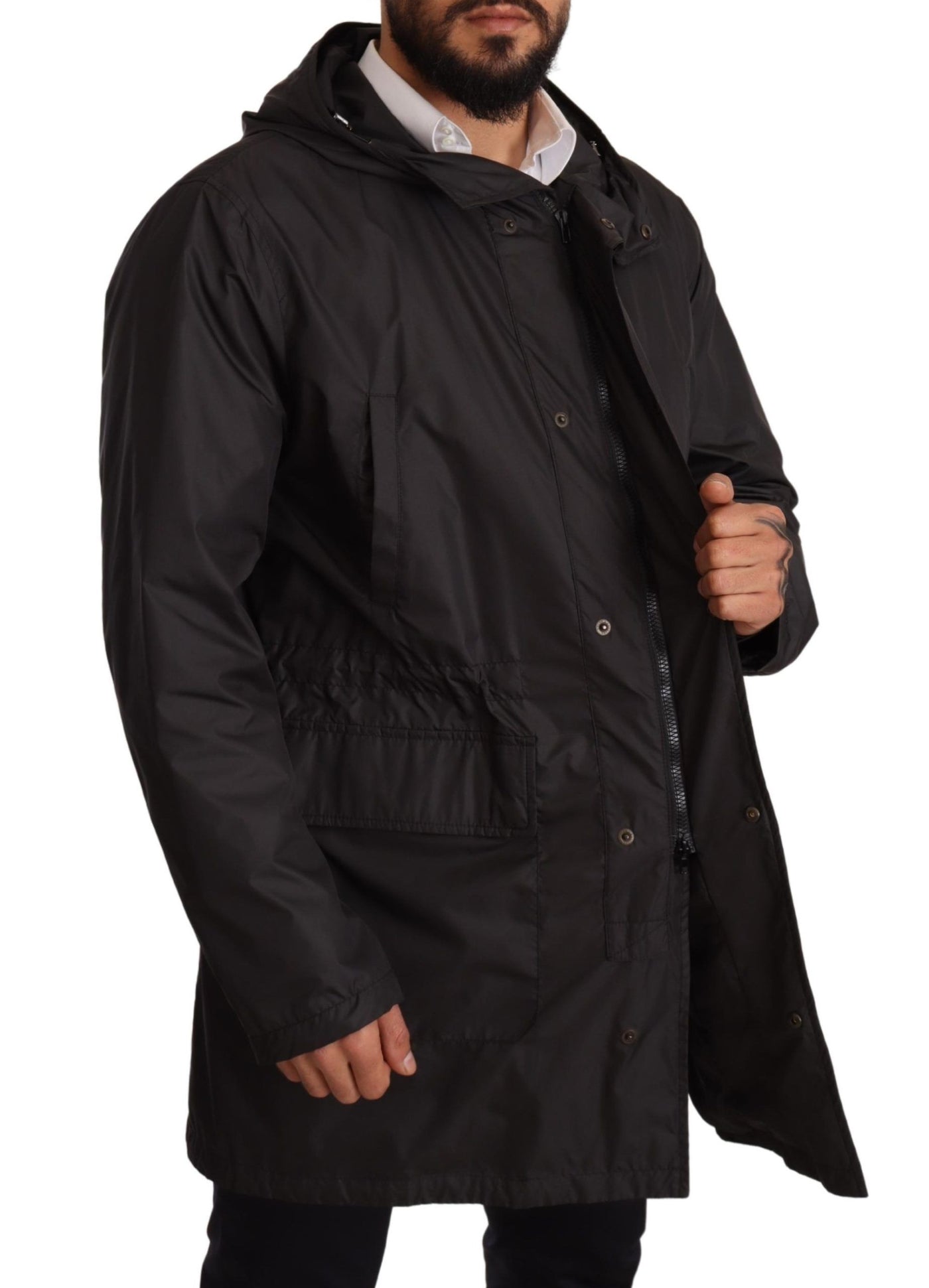Dolce &amp; Gabbana zwarte trenchcoat met capuchon voor heren