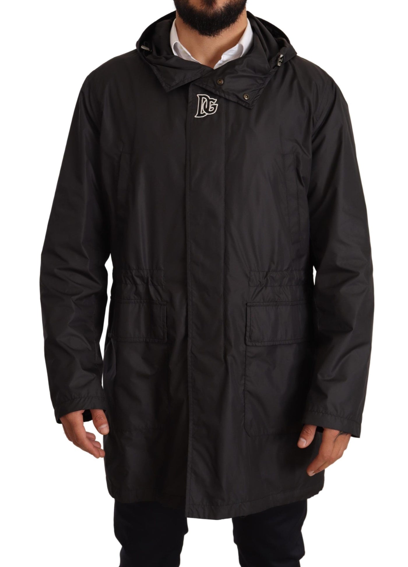 Dolce &amp; Gabbana zwarte trenchcoat met capuchon voor heren