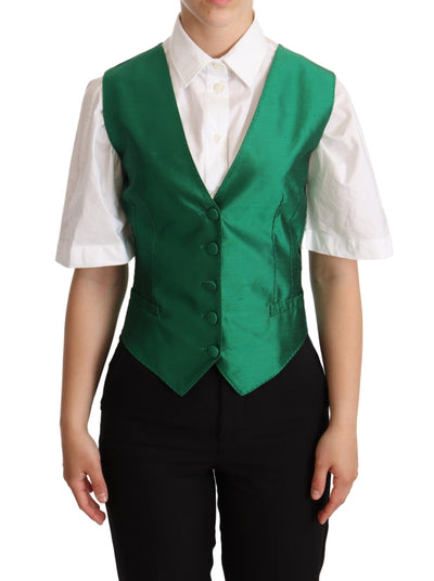 Gilet sans manches en satin de soie vert Dolce &amp; Gabbana