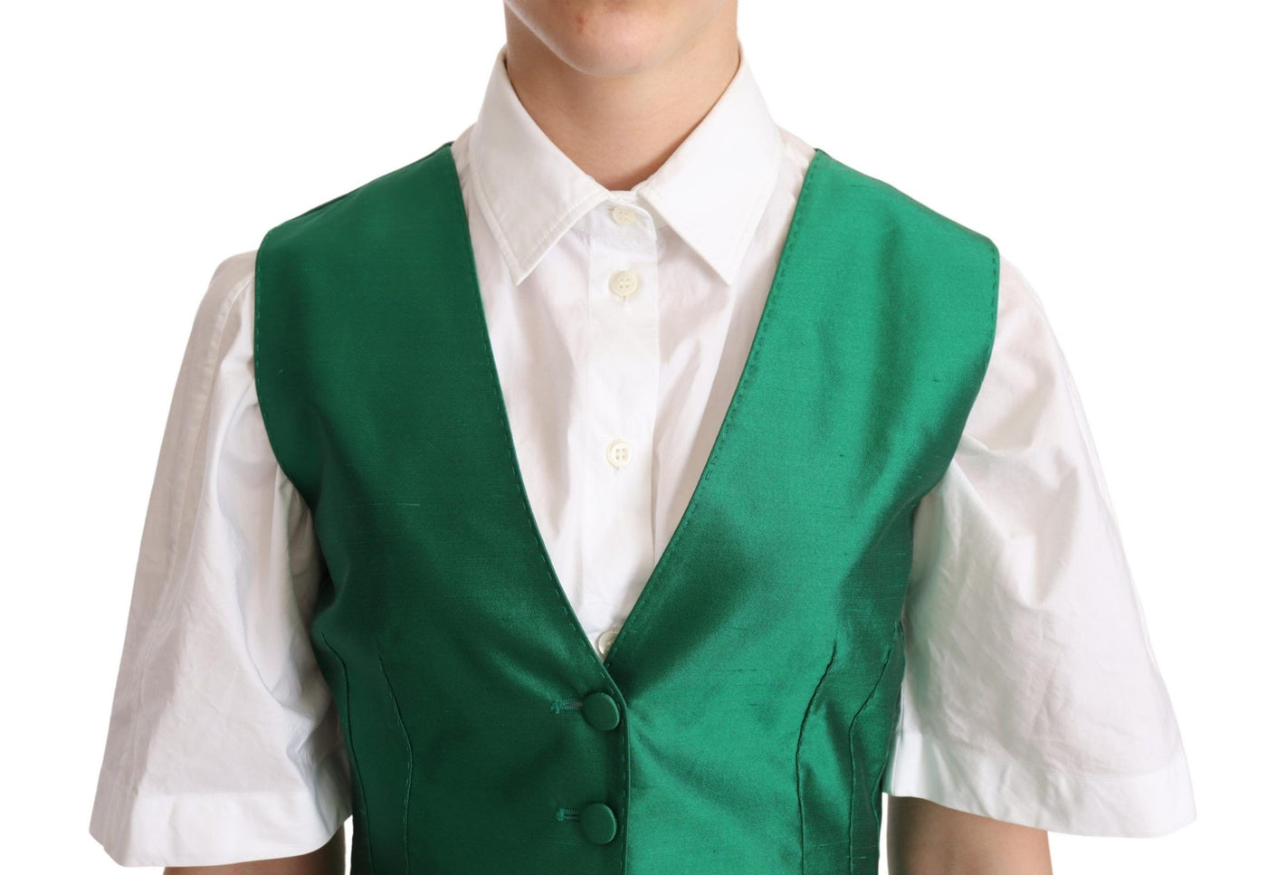 Gilet sans manches en satin de soie vert Dolce &amp; Gabbana