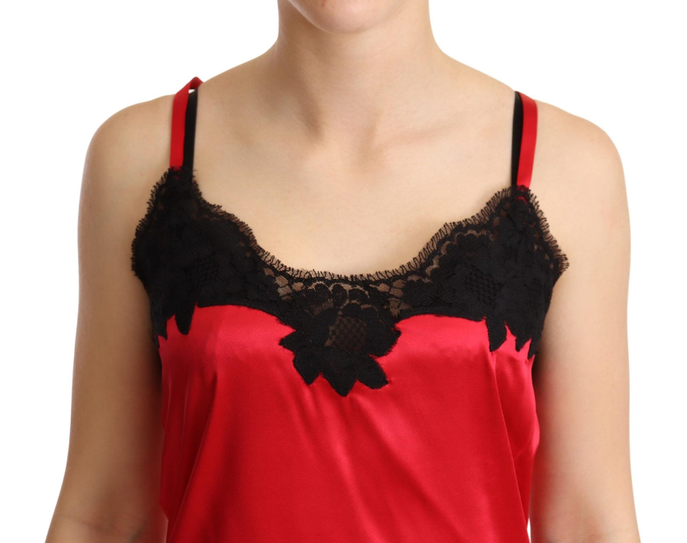 Dolce &amp; Gabbana Haut caraco en satin de soie à bordures en dentelle florale rouge
