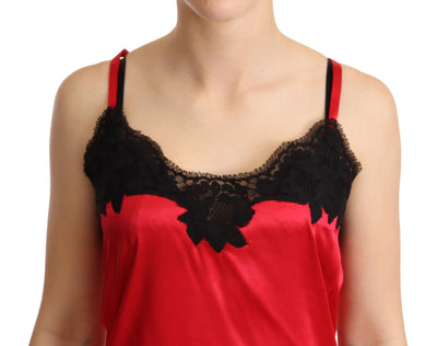 Dolce &amp; Gabbana Haut caraco en satin de soie à bordures en dentelle florale rouge