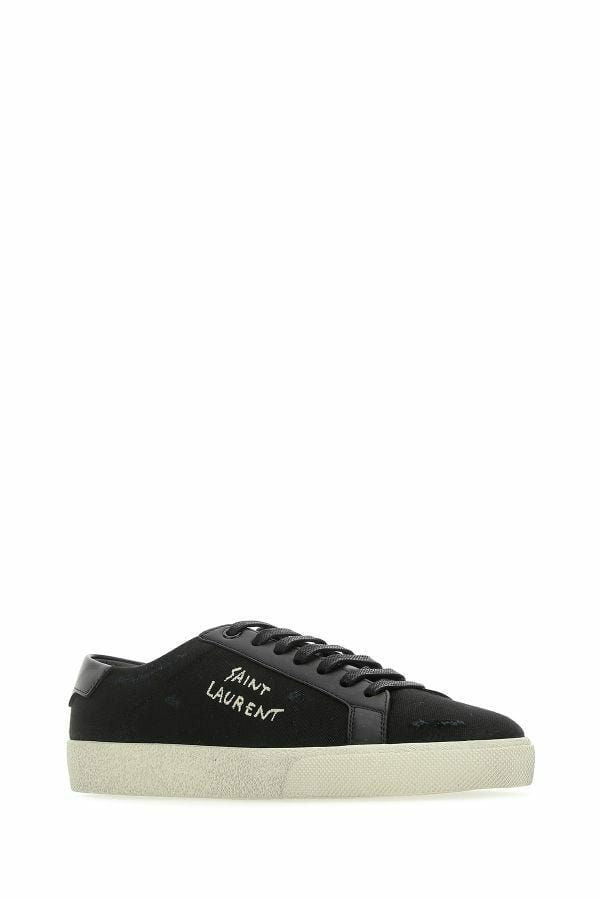 Baskets basses élégantes en toile et cuir noires Saint Laurent