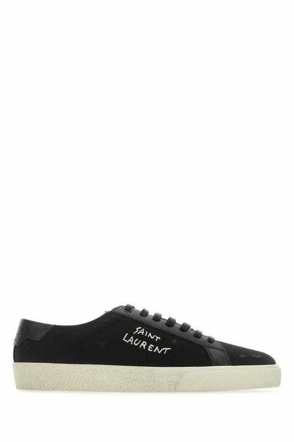 Baskets basses élégantes en toile et cuir noires Saint Laurent