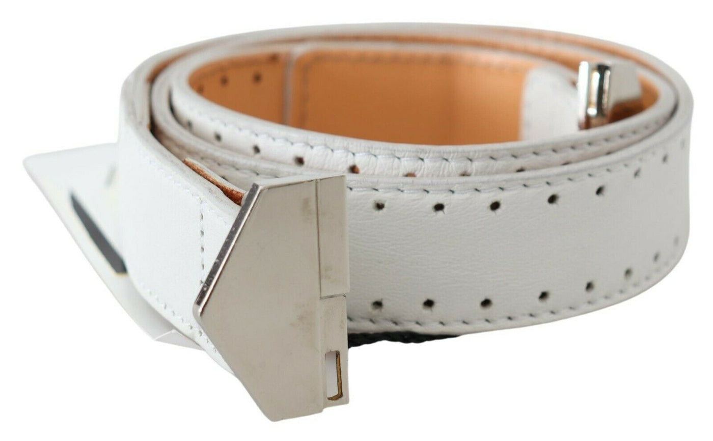 Ceinture en cuir blanc GF Ferre avec boucle hexagonale et logo