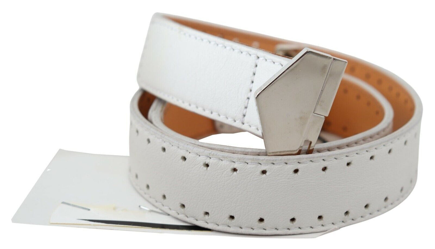 Ceinture en cuir blanc GF Ferre avec boucle hexagonale et logo