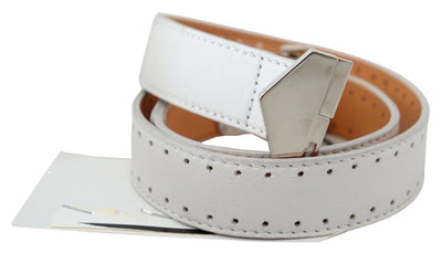 Ceinture en cuir blanc GF Ferre avec boucle hexagonale et logo