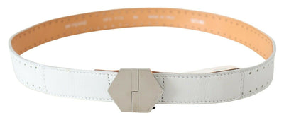 Ceinture en cuir blanc GF Ferre avec boucle hexagonale et logo