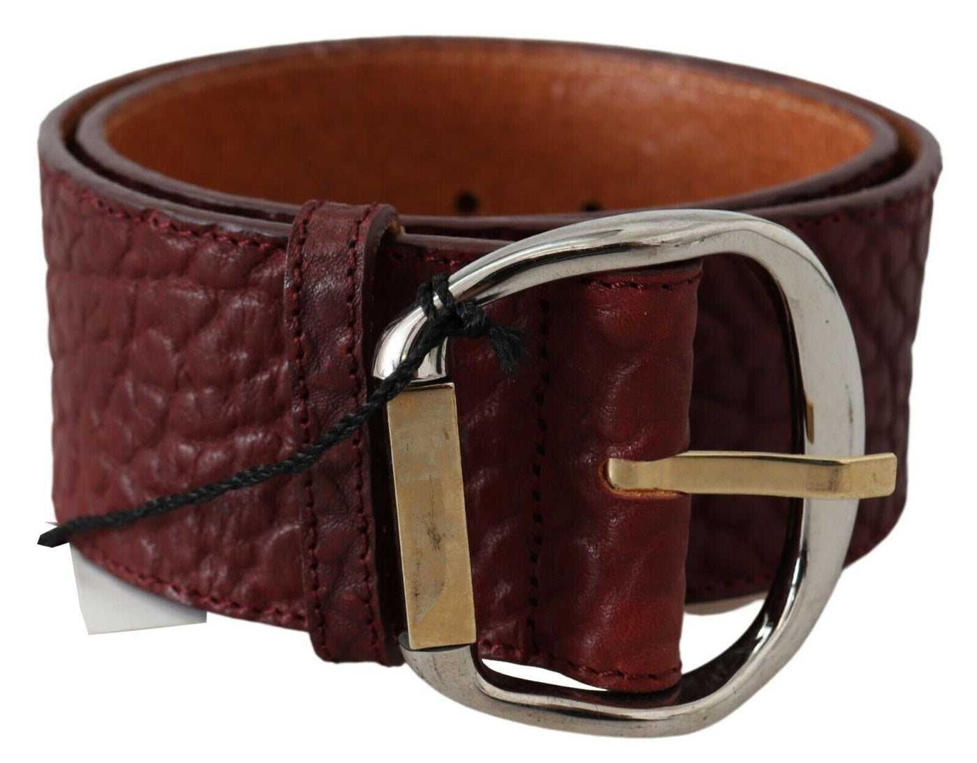 Ceinture large en cuir bordeaux GF Ferre, dorée et argentée