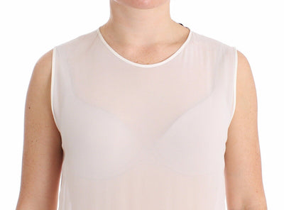 Koonhor White Pleated Bottom Tank Sheath Transparent Dress