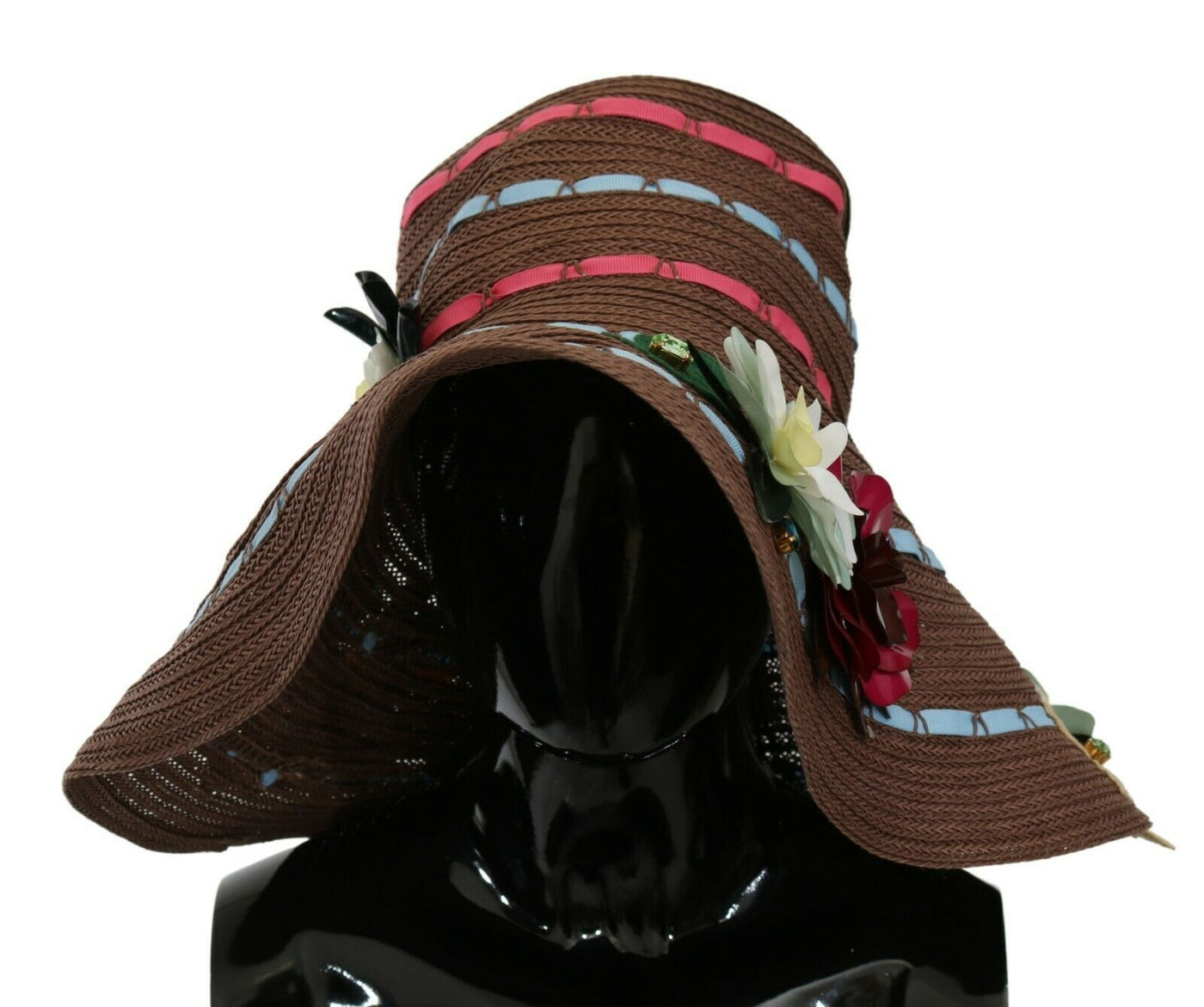 Chapeau en paille tricoté marron à fleurs Dolce &amp; Gabbana